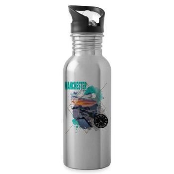 Manchester England UK City Skyline Vintage Retro - Water bottle with straw - silver - Right