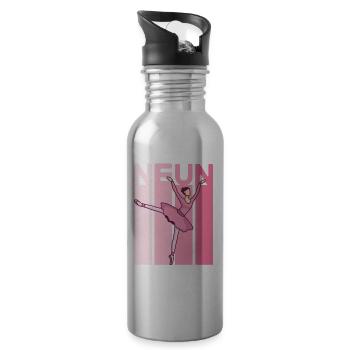 9.Geburtstag Mädchen Pink Ballerina Retro Style - Trinkflasche mit integriertem Trinkhalm - Lightsilver - Rechts