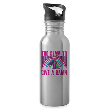 Unicorn TOO GLAM to GIVE DAMN - Water bottle with straw - silver - Right