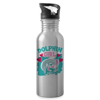 Delfin Mädchen Delphin Liebhaber Delfine Delphine - Trinkflasche mit integriertem Trinkhalm - Lightsilver - Rechts