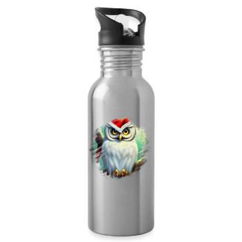 White Snowy Owl - Water bottle with straw - silver - Right