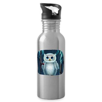 Christmas motif snowy owl - Water bottle with straw - silver - Right