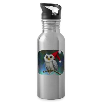 Weihnachtsmotiv Schneeeule - Trinkflasche mit integriertem Trinkhalm - Lightsilver - Rechts