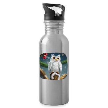 Weihnachtsmotiv Schneeeule - Trinkflasche mit integriertem Trinkhalm - Lightsilver - Rechts