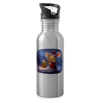 Christmas motif mouse - Water bottle with straw - silver - Right