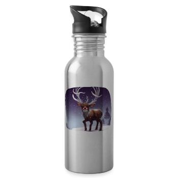 Christmas motif reindeer - Water bottle with straw - silver - Right