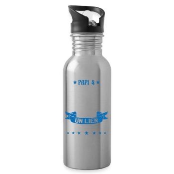 Papi & Petite Fille Grand Père Papy Cadeau - Gourde avec paille intégrée - argent clair - Droite