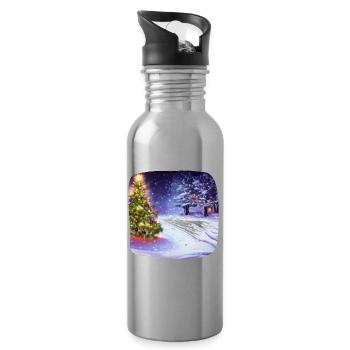 Weihnachtsbaum mit Schnee - Trinkflasche mit integriertem Trinkhalm - Lightsilver - Rechts