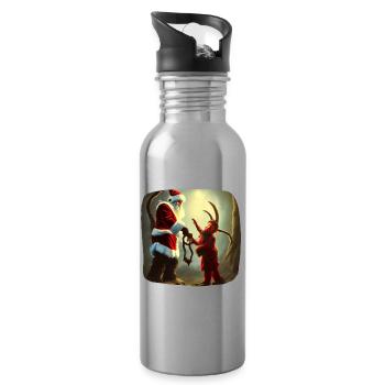 Santa Claus & Krampus - Water bottle with straw - silver - Right