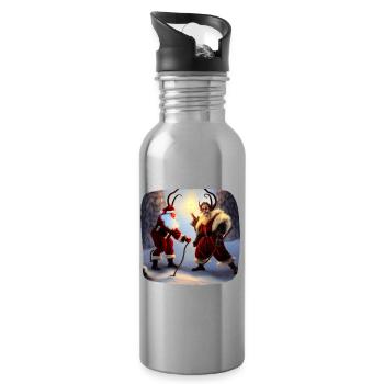 Santa Claus & Krampus - Water bottle with straw - silver - Right