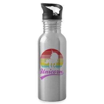 Einhorn Licorne Coucher de soleil - Gourde avec paille intégrée - argent clair - Droite