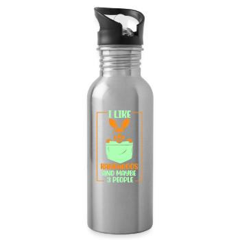 I like kangaroos and maybe 3 people animal - Water bottle with straw - silver - Right