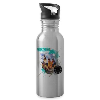Würzburg Germany City Skyline Vintage Retro - Water bottle with straw - silver - Right