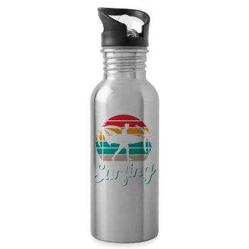 Surfing Surfing Surfing Surfboard Surfer - Water bottle with straw - silver - Right