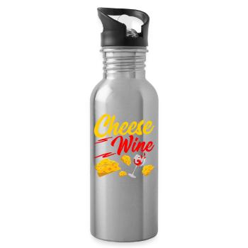 Käse Und Wein Und Es Geht Mir Gut Liebhaber Liebe - Trinkflasche mit integriertem Trinkhalm - Lightsilver - Rechts