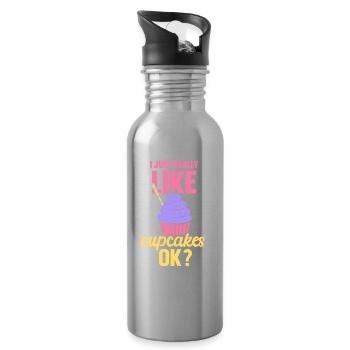 J’aime vraiment les cupcakes cupcakes sucrés - Gourde avec paille intégrée - argent clair - Droite