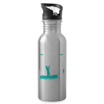 Reel Cool Papa Angler Angeln Fischen Fischer - Trinkflasche mit integriertem Trinkhalm - Lightsilver - Rechts