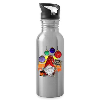 Christmas elves with Christmas tree baubles - Water bottle with straw - silver - Right