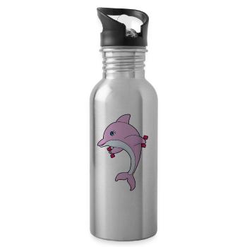 Dolphin Bodybuilder Dumbbells Bodybuilding - Water bottle with straw - silver - Right