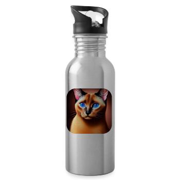 Siamese cat - Water bottle with straw - silver - Right