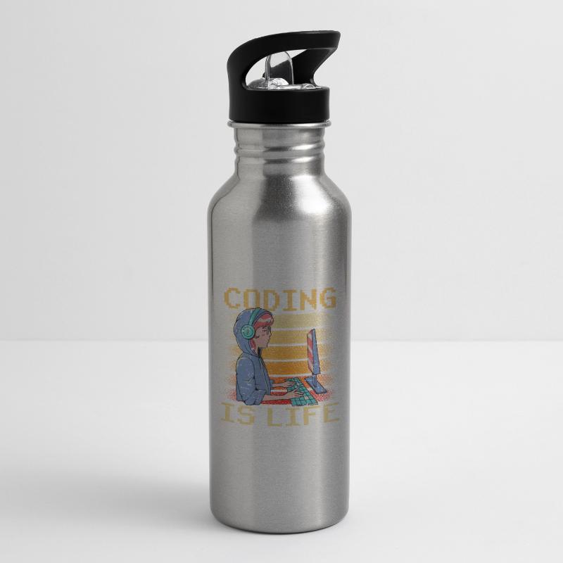 Coding Ist Leben Coder Code Programmierer Trinkflasche mit integriertem Trinkhalm