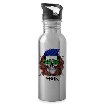 Moin Totenkopf mit Schmetterling als Sugar Skull - Trinkflasche mit integriertem Trinkhalm - Lightsilver - Rechts