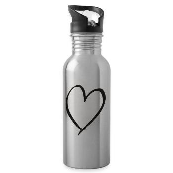 Coeur blanc noir - Gourde avec paille intégrée - argent clair - Droite