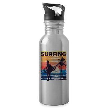 Surfing Surfing Surfer Surfboard Surfing - Water bottle with straw - silver - Right