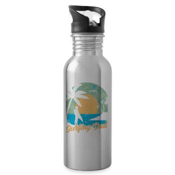 Surfender Vater Surfing Surfen Surfbrett Surfer - Trinkflasche mit integriertem Trinkhalm - Lightsilver - Rechts