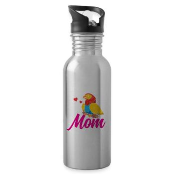 Parrot Mama Cute Pet Animal Parrots - Water bottle with straw - silver - Right
