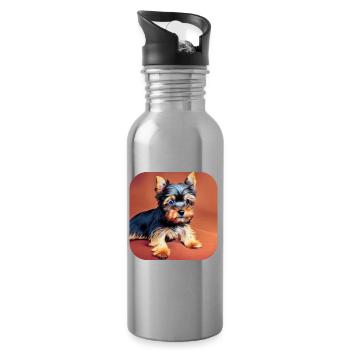 Yorkshire Terrier Welpe - Trinkflasche mit integriertem Trinkhalm - Lightsilver - Rechts