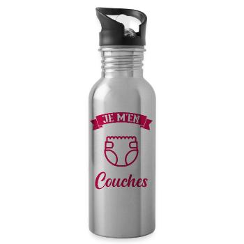 Je M'en Bats Les Couches Cadeau Body Fun Enceinte - Gourde avec paille intégrée - argent clair - Droite