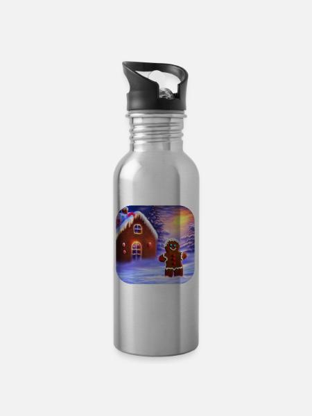 Christmas Gingerbread Man - Water bottle with straw - silver