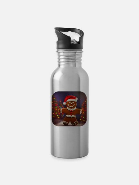 Homme en pain d’épices de Noël - Gourde avec paille intégrée - argent clair
