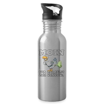 MOIN IHR SPACKEN für einen Möwen Spruch - Trinkflasche mit integriertem Trinkhalm - Lightsilver - Rechts