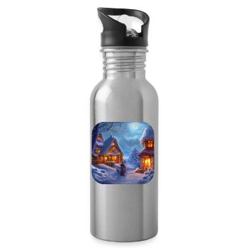 Motif de Noël - Gourde avec paille intégrée - argent clair - Droite