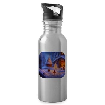 Motif de Noël - Gourde avec paille intégrée - argent clair - Droite