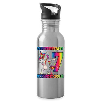 Awesome Since 2016 7. Geburtstag Dabbing Unicorn - Trinkflasche mit integriertem Trinkhalm - Lightsilver - Rechts