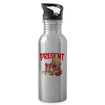 Your Present Is Requested für Männer Frauen - Trinkflasche mit integriertem Trinkhalm - Lightsilver - Rechts