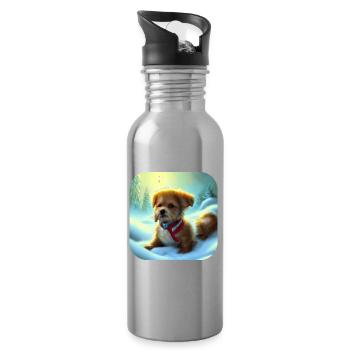 Chiot de chien de Noël - Gourde avec paille intégrée - argent clair - Droite