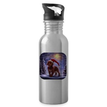Christmas motif cute puppy - Water bottle with straw - silver - Right