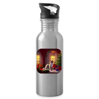 Süße Weihnachtskatze - Trinkflasche mit integriertem Trinkhalm - Lightsilver - Rechts