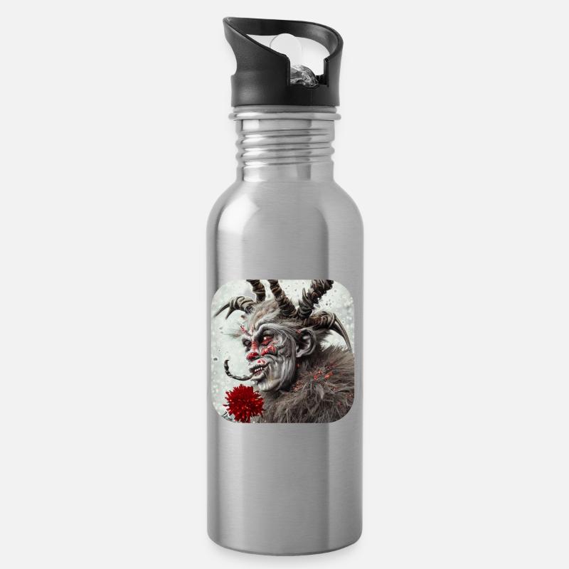 Krampus - Trinkflasche mit integriertem Trinkhalm - Lightsilver