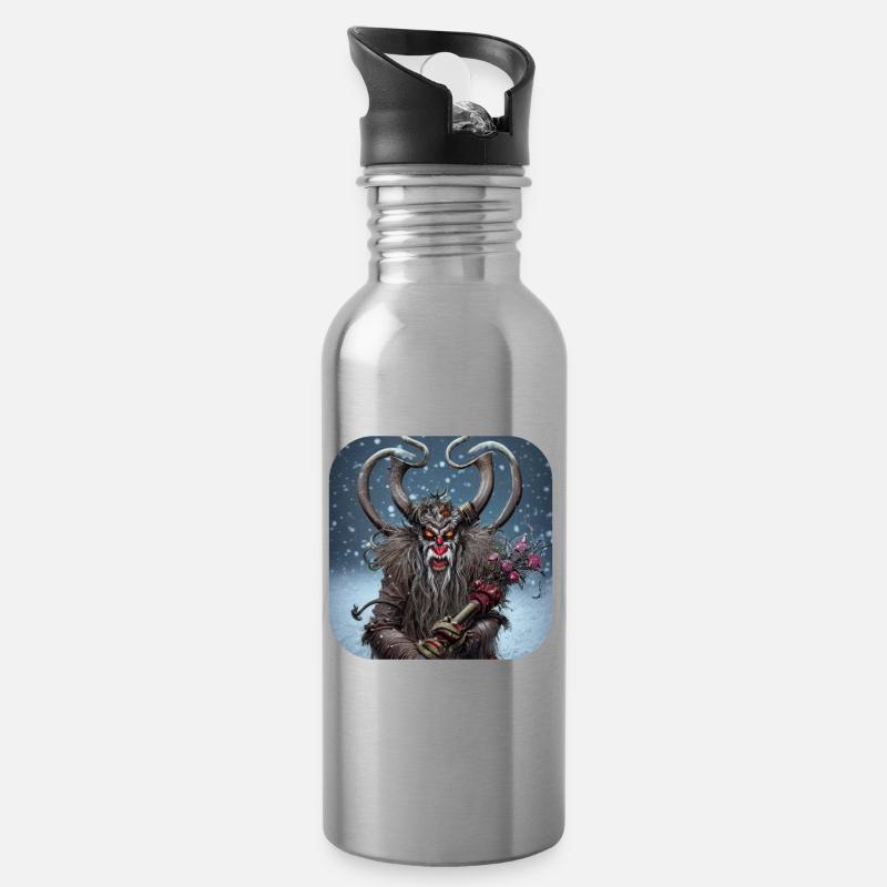 Krampus - Trinkflasche mit integriertem Trinkhalm - Lightsilver