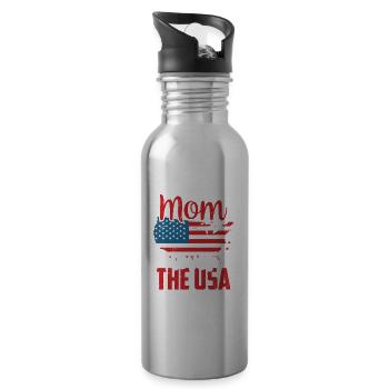 Only a mother who loves the USA US America - Water bottle with straw - silver - Right