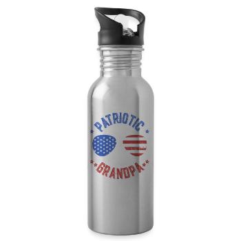 Patriotic American Grandfather Patriot US - Water bottle with straw - silver - Right