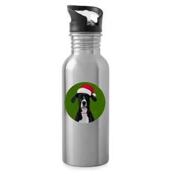 Grand chien danois au chapeau de père Noël pour Noël - Gourde avec paille intégrée - argent clair - Droite
