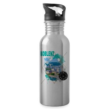 Koblenz Germany City Skyline Vintage Retro - Water bottle with straw - silver - Right