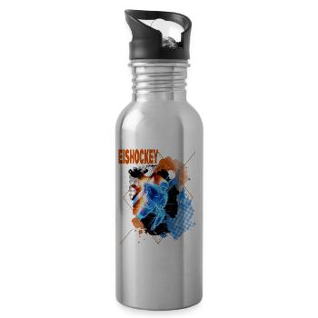 Eishockey Spieler Eishockeyspieler Neon Bunt - Trinkflasche mit integriertem Trinkhalm - Lightsilver - Rechts