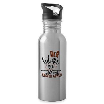 Angler Spruch-Der tut nix der will nur Angeln gehn - Trinkflasche mit integriertem Trinkhalm - Lightsilver - Rechts